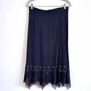 Yedina Black Midi Skirt with Mesh and Sequin Detail